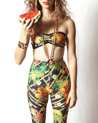 Reversible Bandeau Weed Leaf And Fruit Print