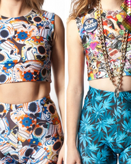 Reversible Crop Top WTF And Skull Print