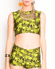 Reversible Crop Top Weed Leaf And Money Print