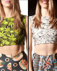 Reversible Crop Top Weed Leaf And Money Print
