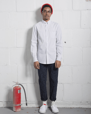 Jacquard Cotton Twill Drawstring Pants Navy