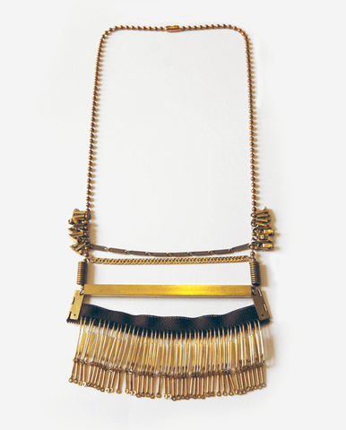 Collaged Bar Necklace Gold & Brown