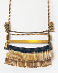 Collaged Bar Necklace Gold & Brown