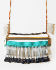 Collaged Bar Necklace Teal & Orange